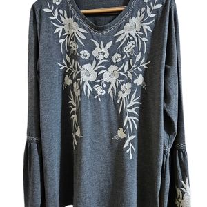 Bohemian Cottagecore  Heavily Embroidered Woman's Top With Big Bell Sleeves 3xl